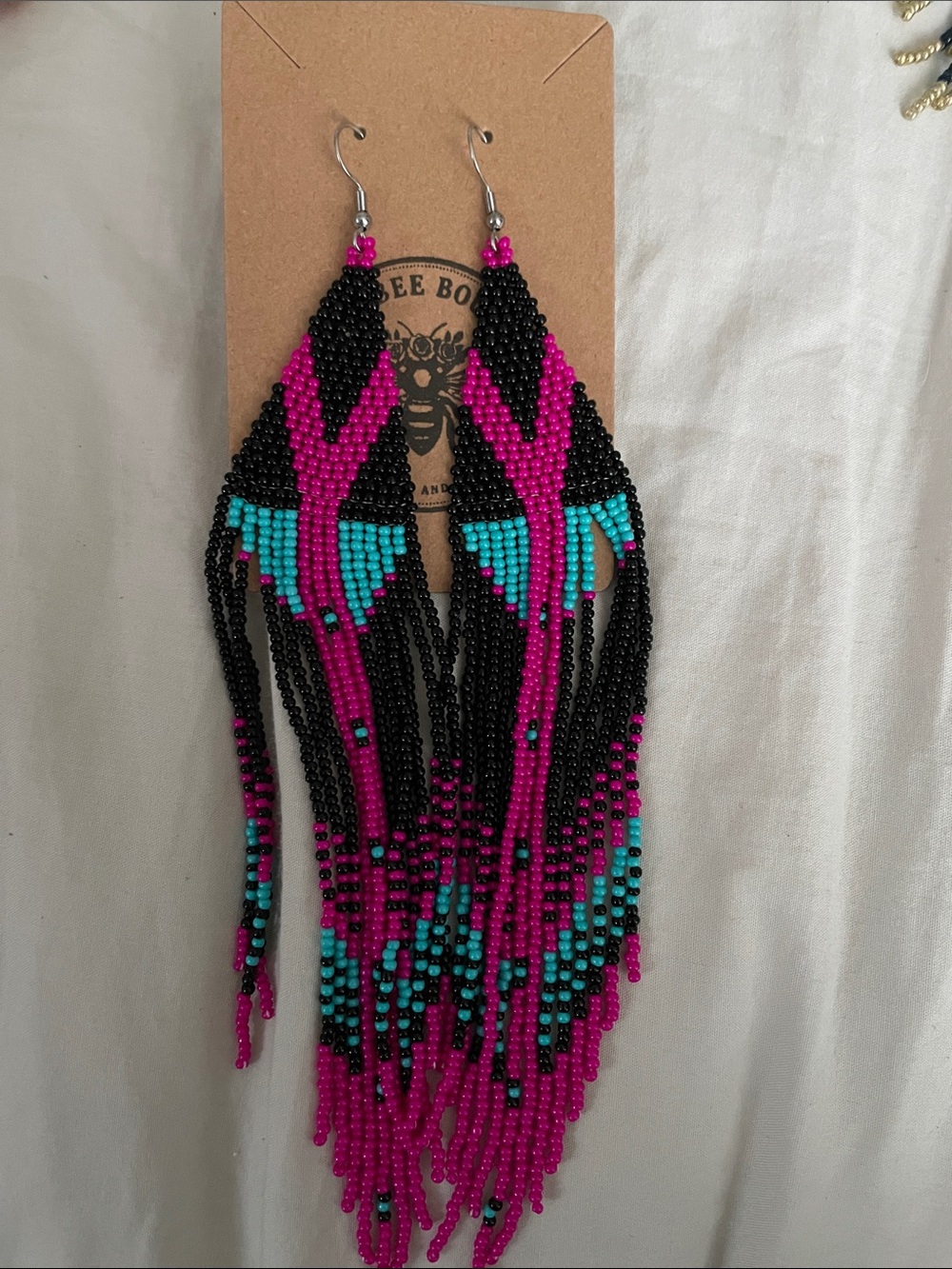 BeBop Black, Magenta & Turquoise Beaded Fringe Earrings